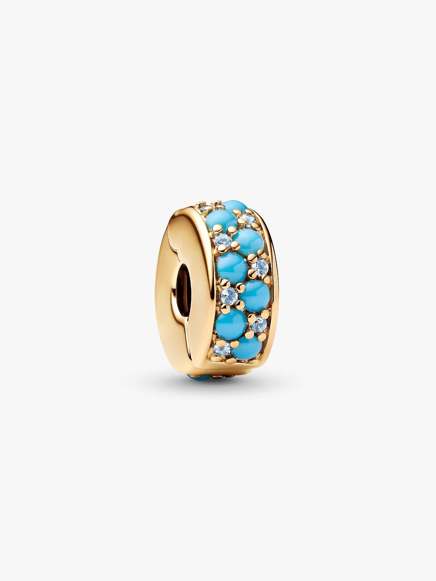 Charm clip Pandora bleu plaqué or jaune 14 carat