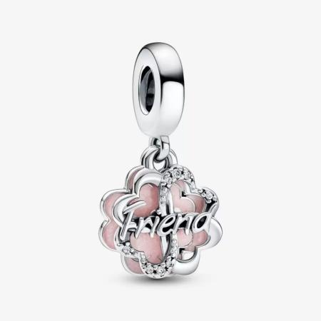 CHARM PANDORA  DOUBLE MEDAILLE AMITIE TREFLE A QUATRE FEUILLES