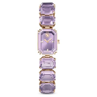 Montre Swarovski octogonale violette finition métal rosé 