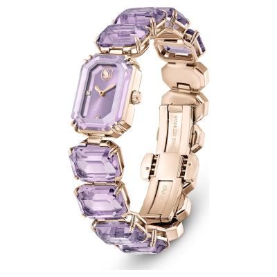 Montre Swarovski octogonale violette finition métal rosé 