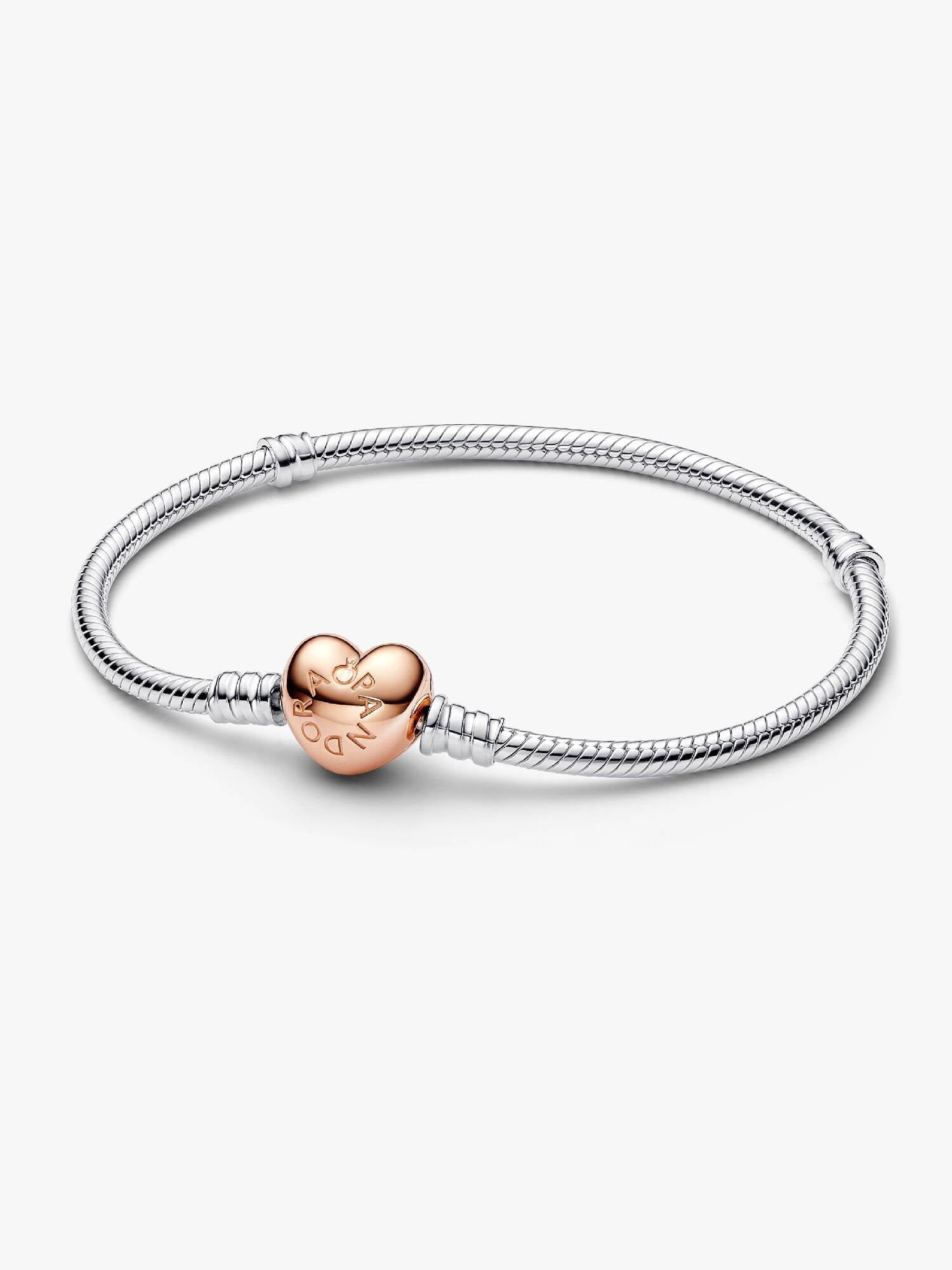BRACELET CHARM PANDORA FERMOUIR COEUR PLAQUE OR ROSE 