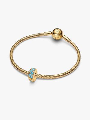 Charm clip Pandora bleu plaqué or jaune 14 carat