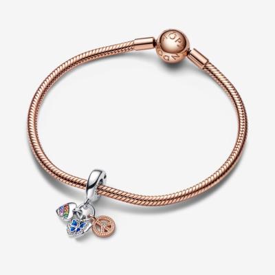 CHARM PANDORA TRIPLE PAPILLON PAIX COEUR ARC EN CIEL 