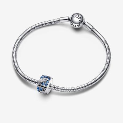 CLIP PANDORA PLUME PAVÉS SCINTILLANTE BLEUS