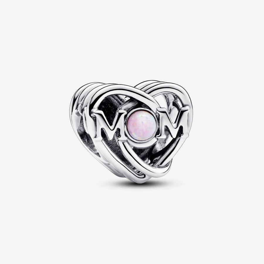 CHARM PANDORA COEUR MOM AJOURÉ COEUR OPALE ROSE 