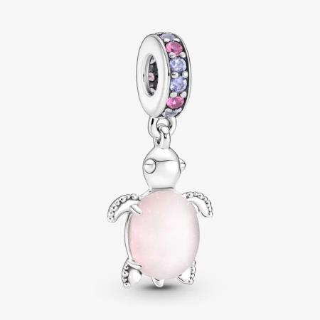 CHARM PANDORA TORTUE  MURANO GIVRE ROSE