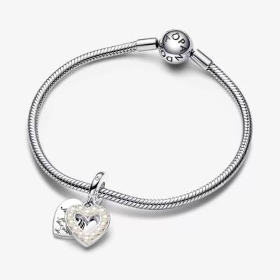 CHARM PANDORA DOUBLE COEUR NACRE 