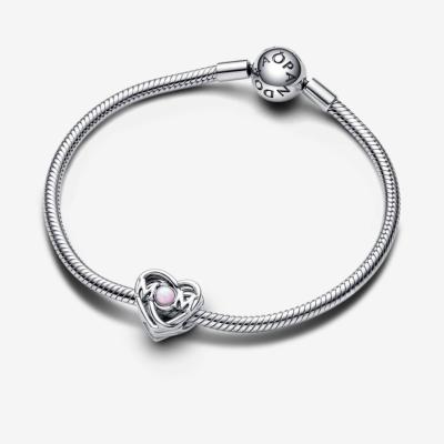 CHARM PANDORA COEUR MOM AJOURÉ COEUR OPALE ROSE 