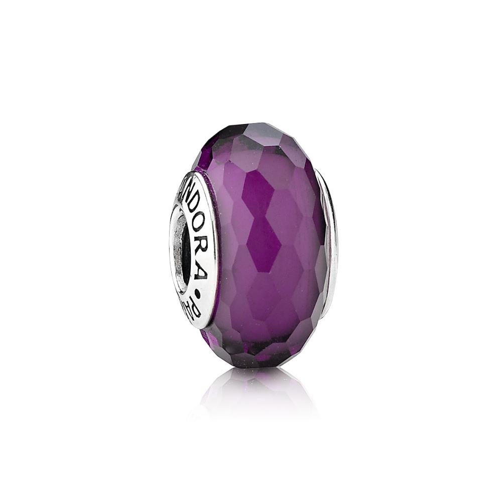 Perle Verre Murano Materia #1657 - Argent 925 | Motifs Pois Violet/Magenta | Pour Bracelets