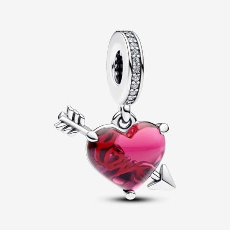 CHARM.PANDORA COEUR MURANO  ROUGE FLECHE 