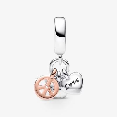 CHARM PANDORA TRIPLE PAPILLON PAIX COEUR ARC EN CIEL 