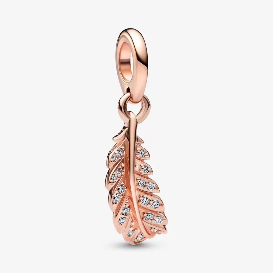 CHARM PANDORA PLUME ROSE SCINTILLANTE COURBE