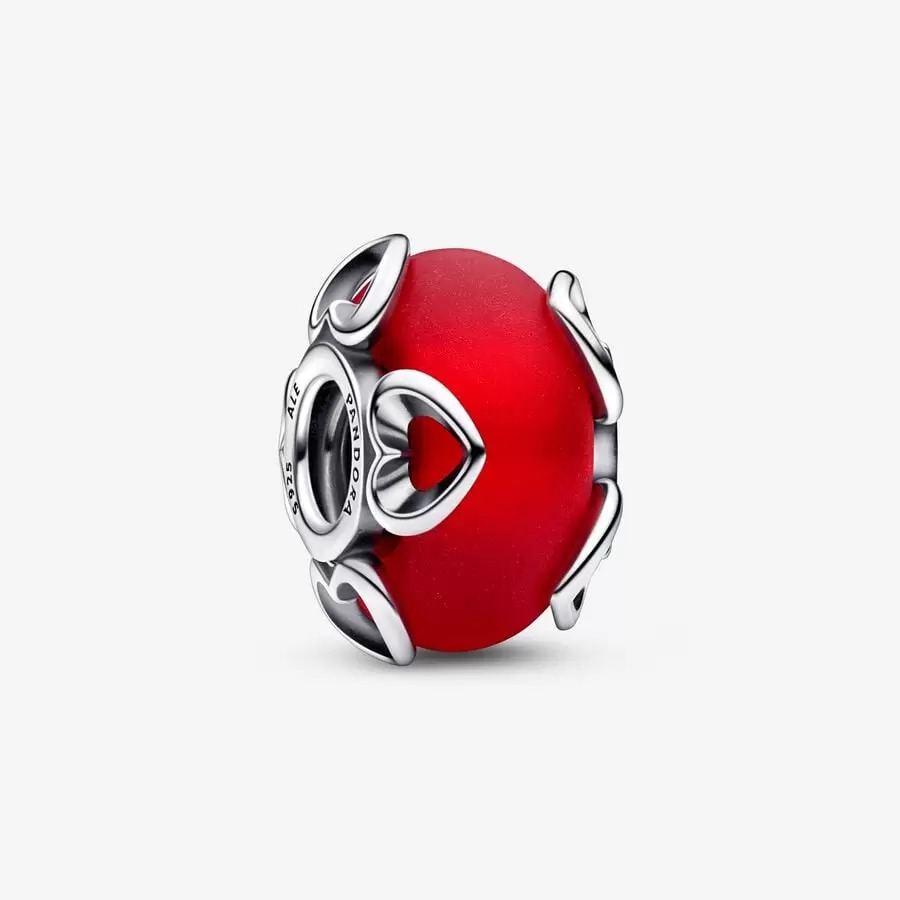CHARM PANDORA COEUR MURANO ROUGE GIVRE