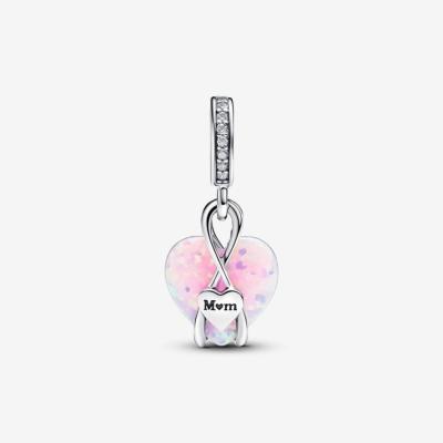 CHARM PANDORA COEUR OPALESCENT ROSE MOM