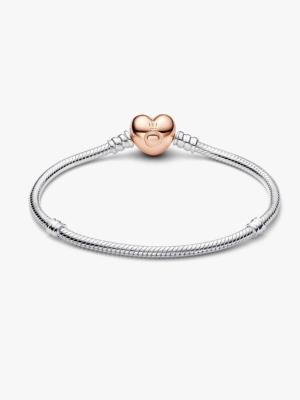 BRACELET CHARM PANDORA FERMOUIR COEUR PLAQUE OR ROSE 