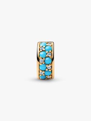 Charm clip Pandora bleu plaqué or jaune 14 carat