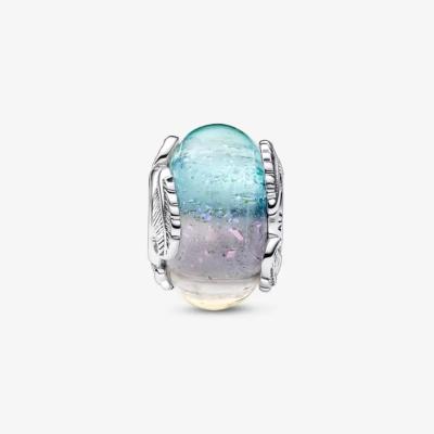 CHARM PANDORA VERRE DE MURANO BLEU TURQUOISE JAUNE 