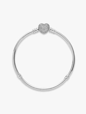BRACELET CHARM PANDORA FERMOIR CŒUR PAVE