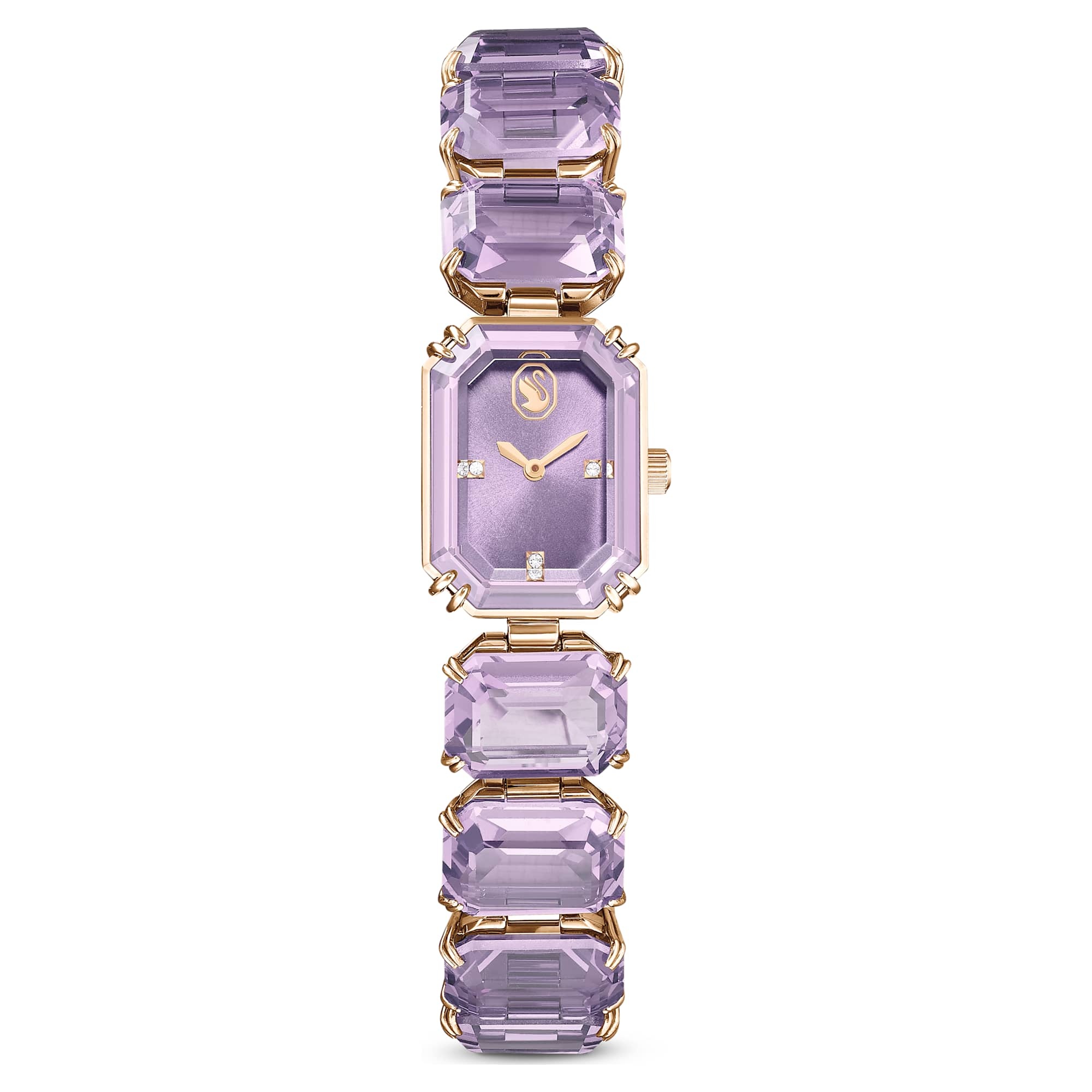 Montre Swarovski octogonale violette finition métal rosé 