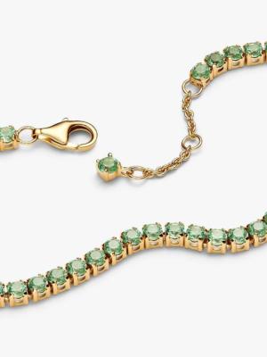 BRACELET PANDORA TENNIS  VERT PLAQUE OR DORE