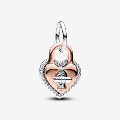 CHARM PANDORA COEUR BICOLORE  BARRE CADENAS 