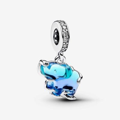 CHARM ELEPHANT EN VERRE DE MURANO BLEU 