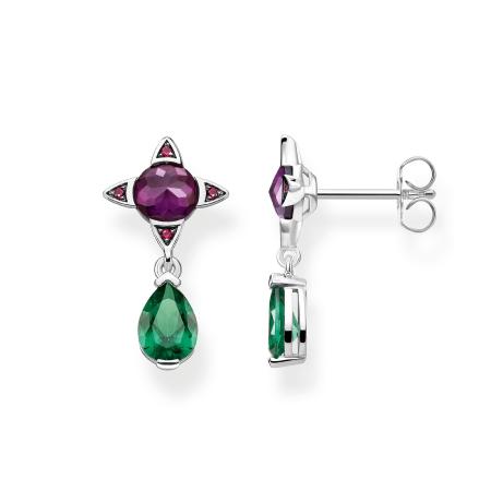 BOUCLES D'OREILLES THOMAS SABO GOUTTE VERTE ET PIERRE VIOLETTE