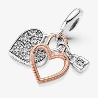 CHARM PANDORA COEUR DOUBLE "TOGETHER ALWAYS"
