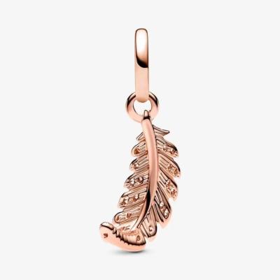 CHARM PANDORA PLUME ROSE SCINTILLANTE COURBE