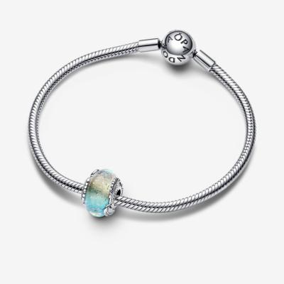 CHARM PANDORA VERRE DE MURANO BLEU TURQUOISE JAUNE 