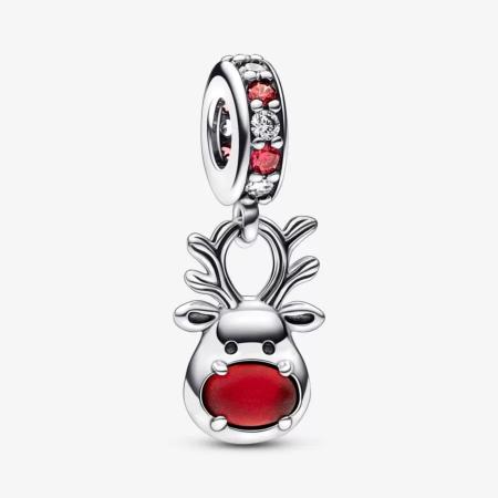 CHARM PANDORA RENNE AU NEZ ROUGE MURANO