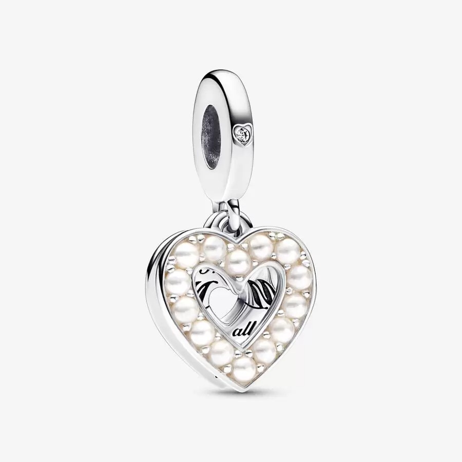 CHARM PANDORA DOUBLE COEUR NACRE 